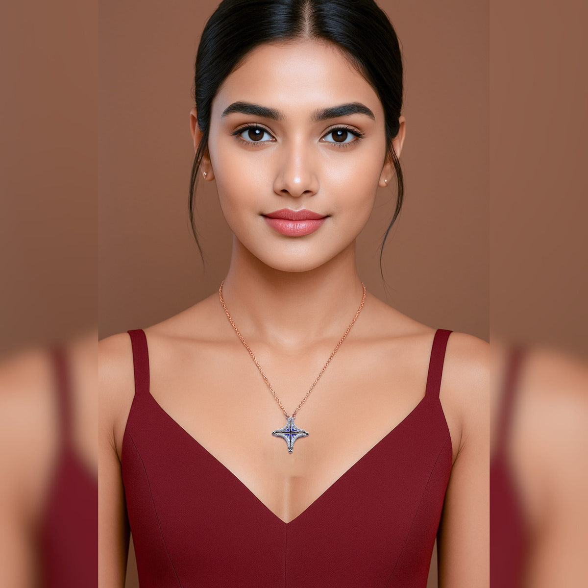 MAGNETIC STAR ROSE GOLD SILVER PENDENT CHAIN