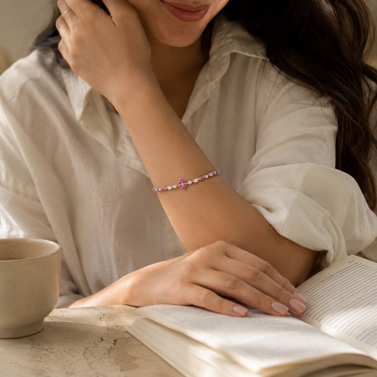 Pink Elegance Sterling silver Bracelet 7 Inch