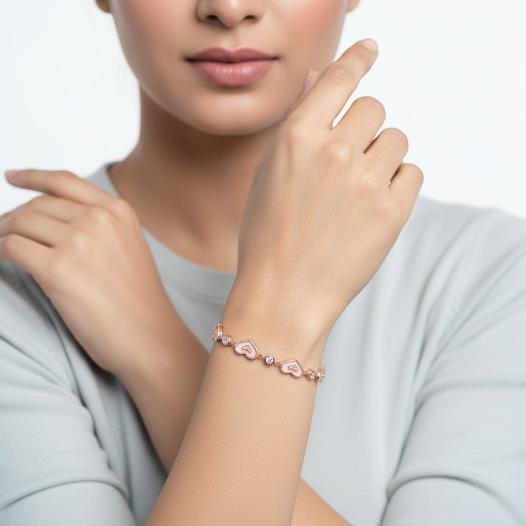 ROSEGOLD MOP PINK HEART BRACELET