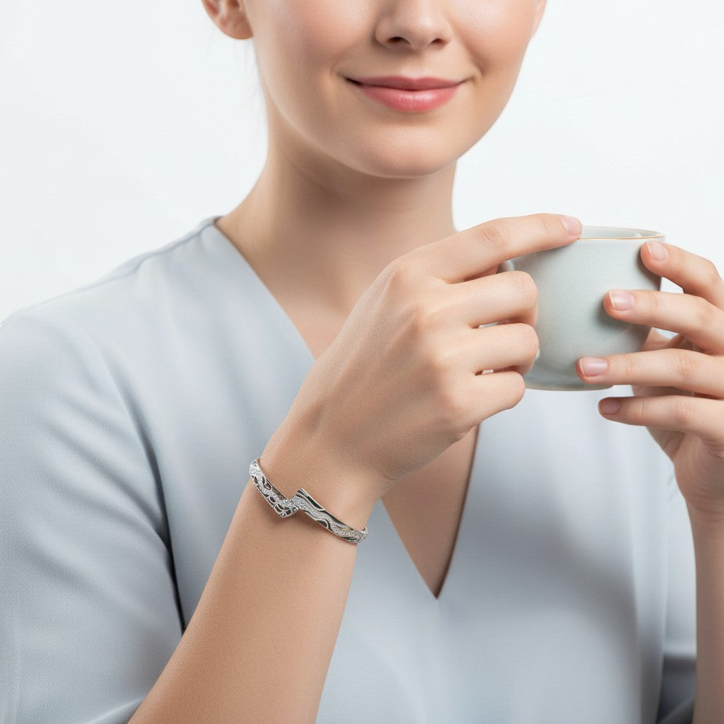 Silver Elegance Cuff Bracelet (6+1 inch extension)