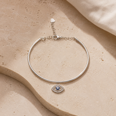 EVIL EYE CHARM SILVER CUFF KADA