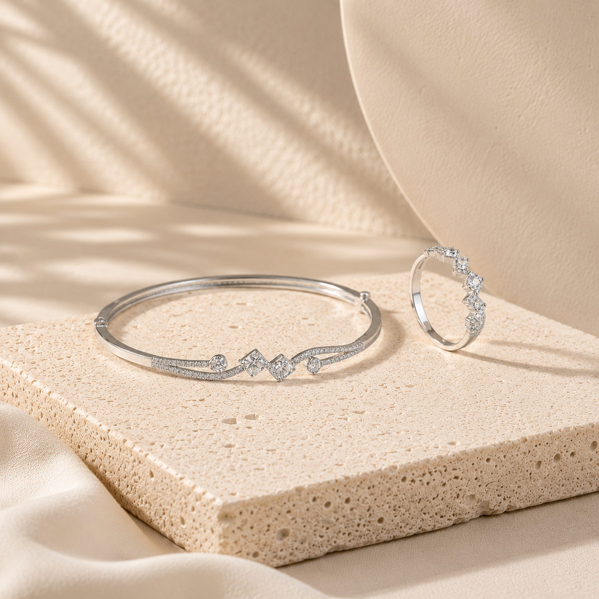 Luxe 925 Silver Handcrafted Kada and Ring Ensemble