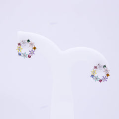 Multi-Gemstone Floral Earrings (MULTI COLOURED)