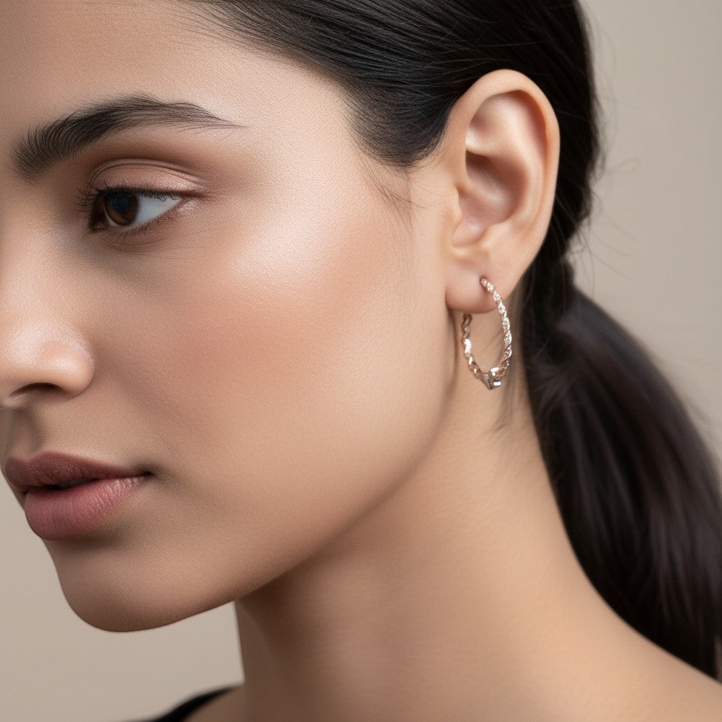 ROSEGOLD ELEGANCE SILVER HOOP EARRINGS