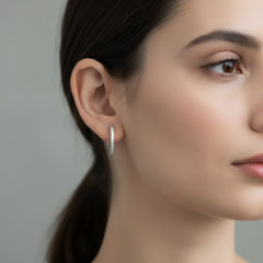 SILVER WHITE HEART EARRING