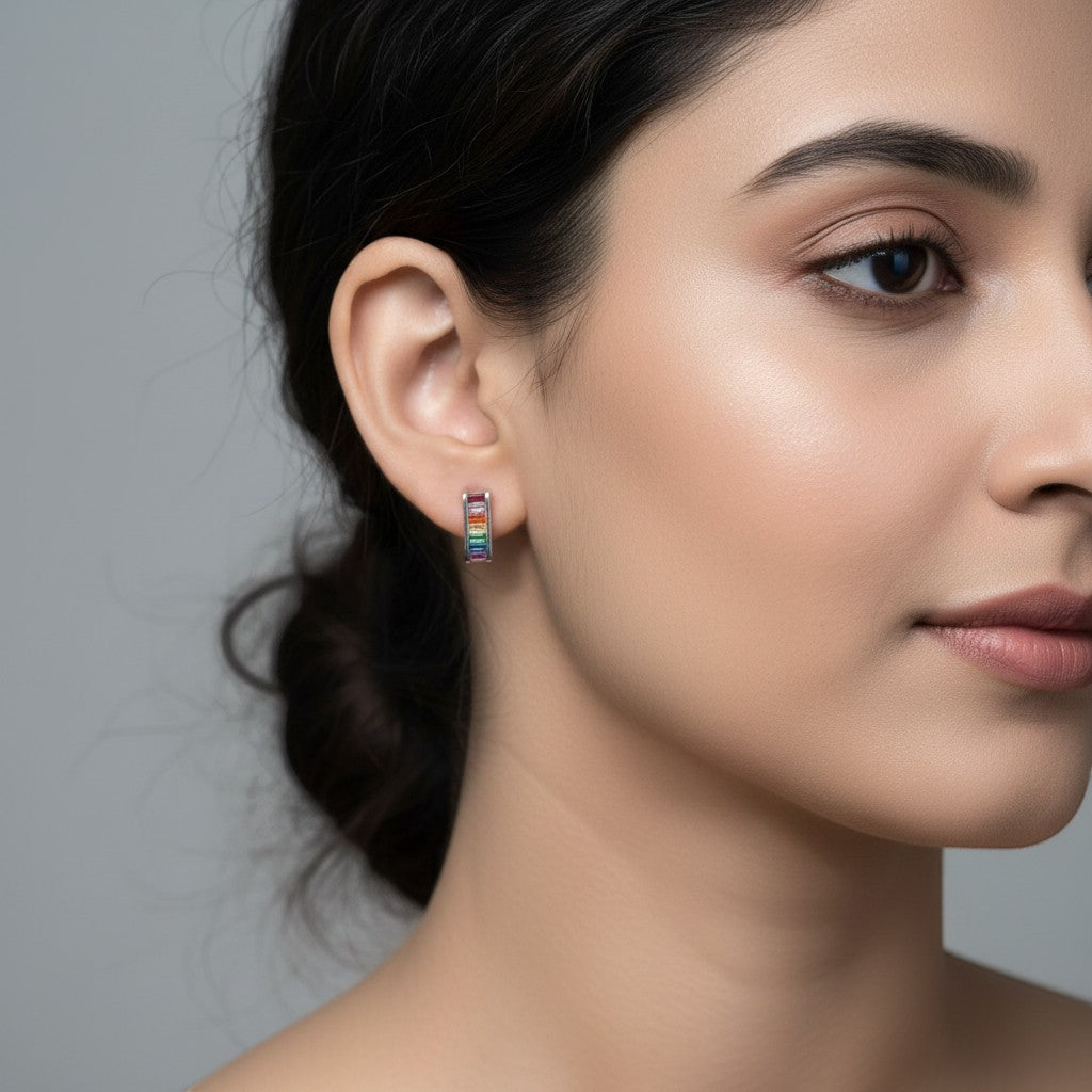 Rainbow Radiance Silver Hoops