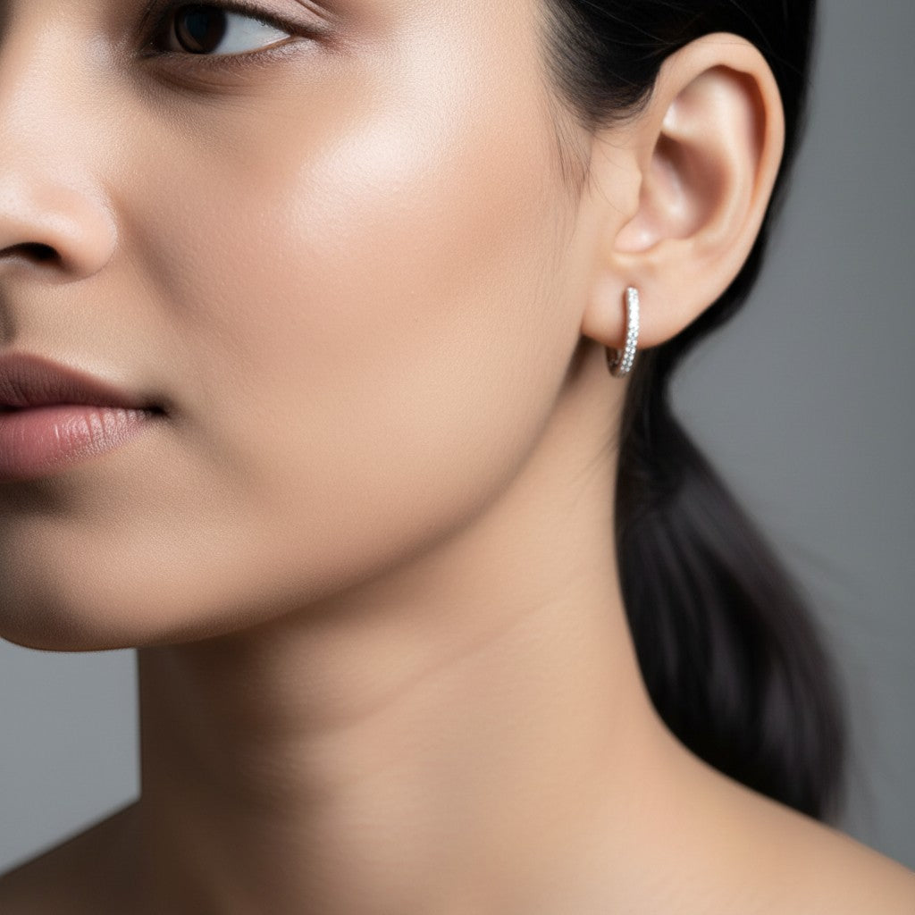 SILVER PINK HEART EARRING