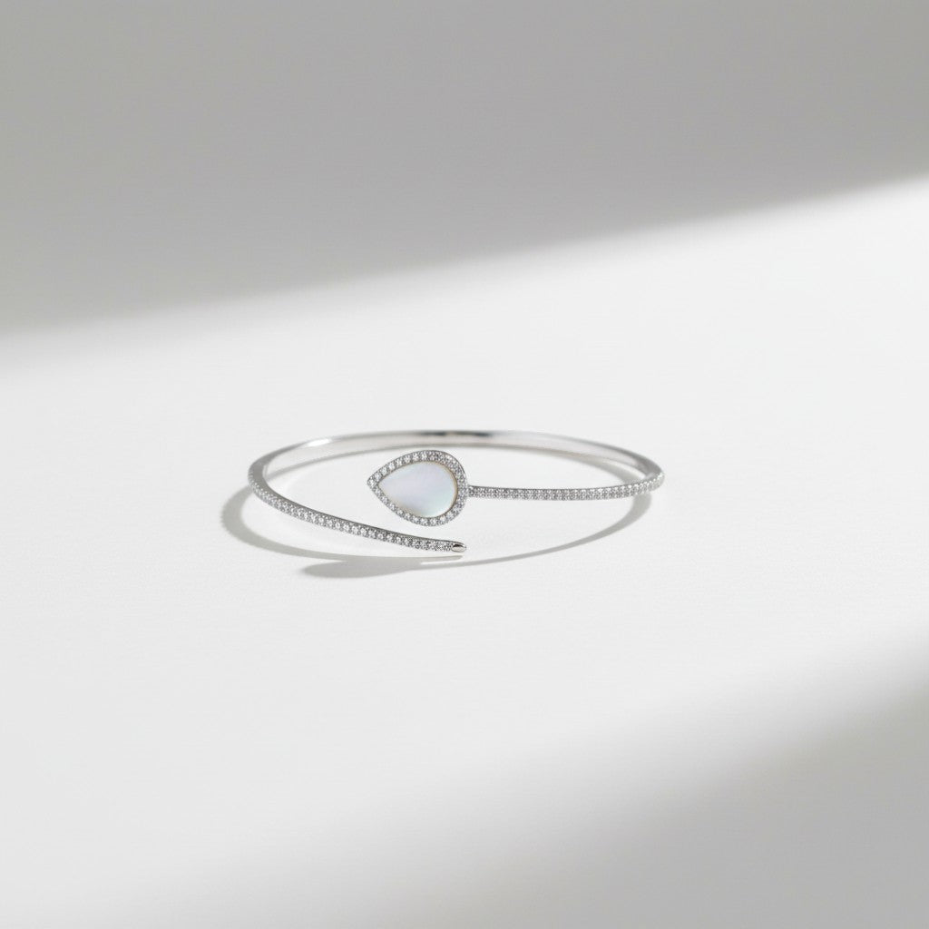 Silver Serenity leaf Cuff kada