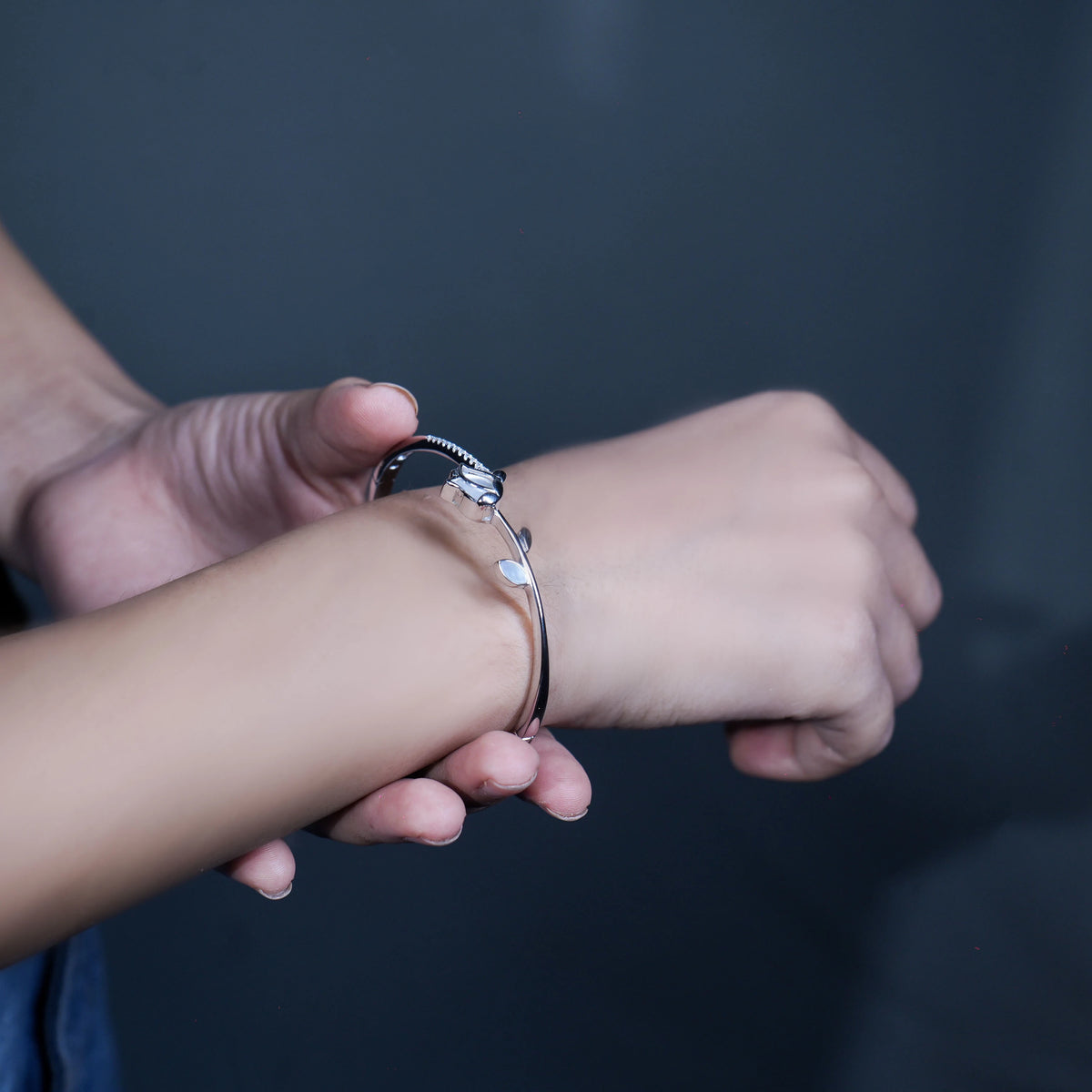 Silver floral cuff Kada