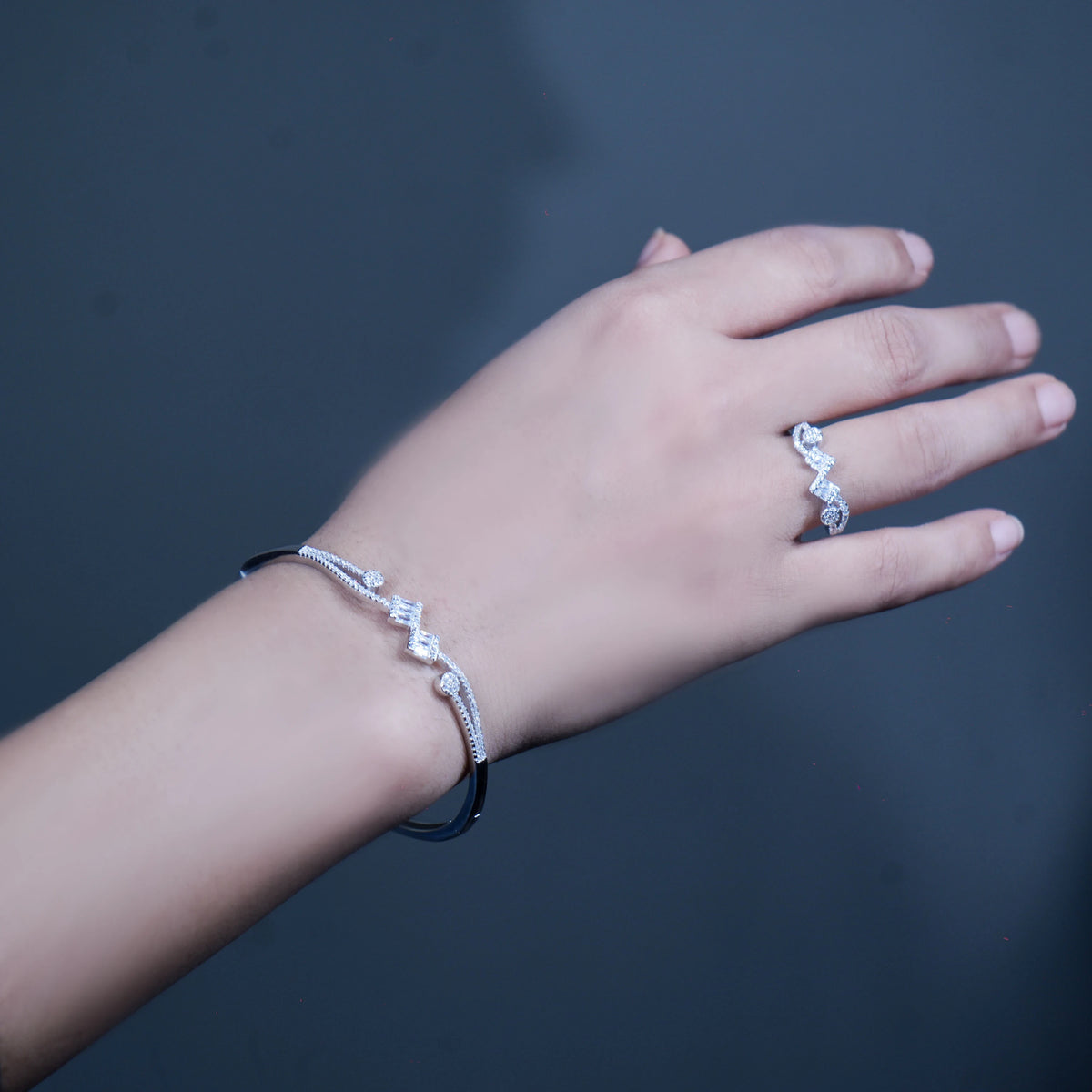 Luxe 925 Silver Handcrafted Kada and Ring Ensemble