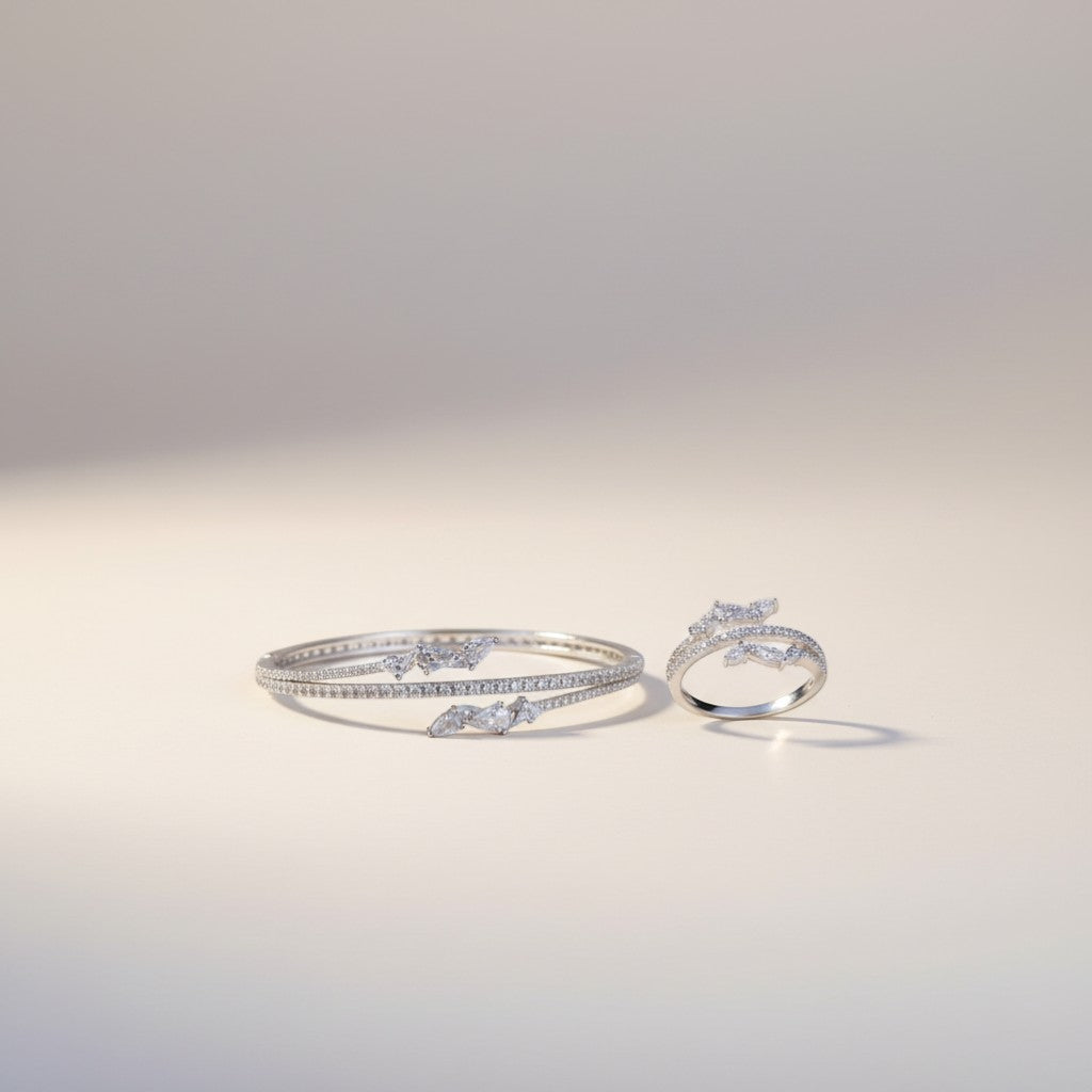 Luxe 925 Silver Handcrafted Kada & Ring Ensemble