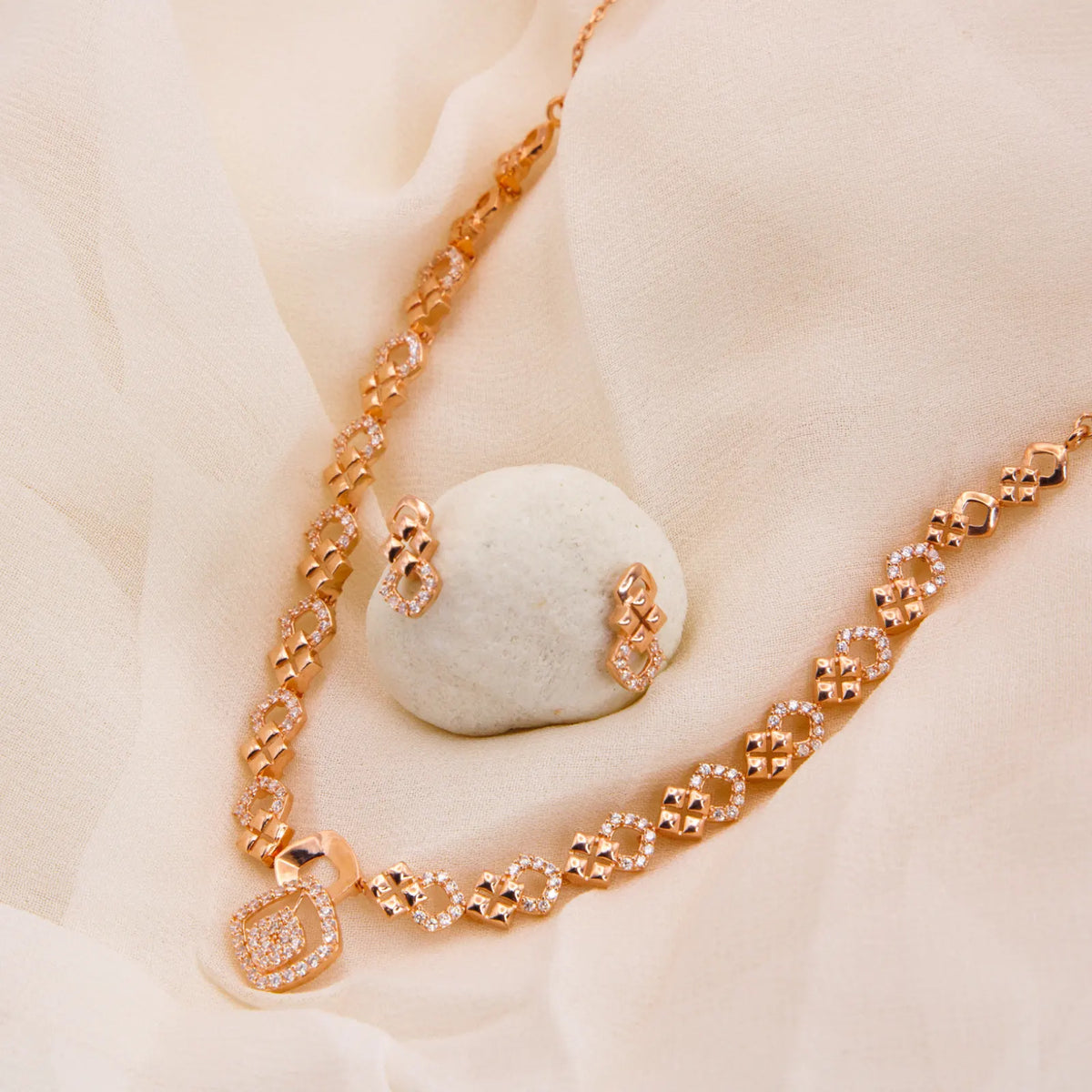 Radiant Rose Gold Elegance Necklace set