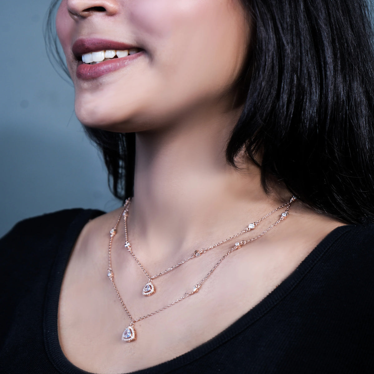 Radiant dual line rose gold silver Necklace