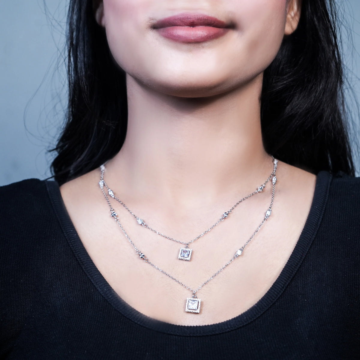 Radiant dual line silver Necklace