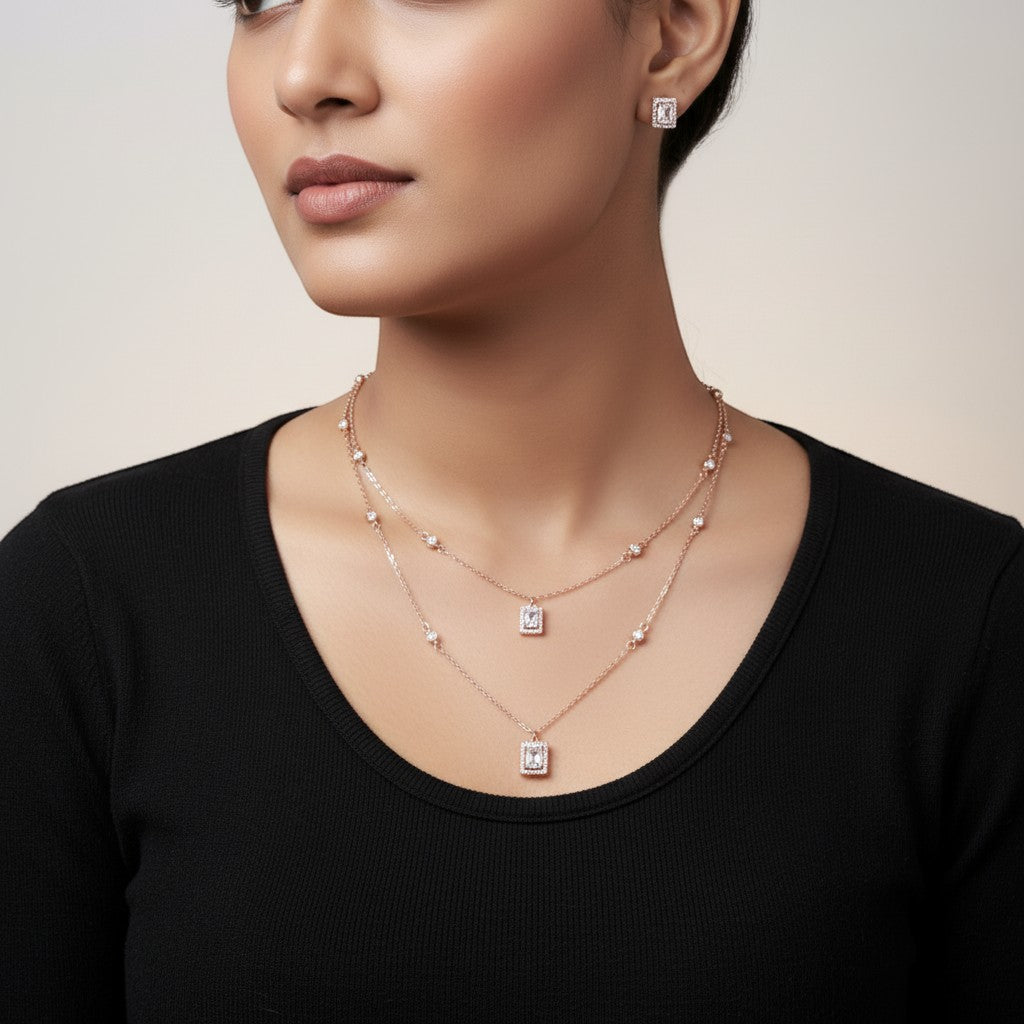 Radiant dual line rose gold silver Necklace