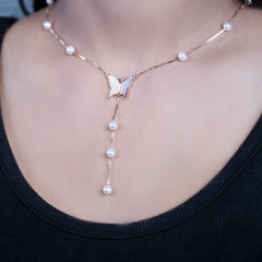 SILVER ROSE GOLD MOP BUTTERFLY PENDENT