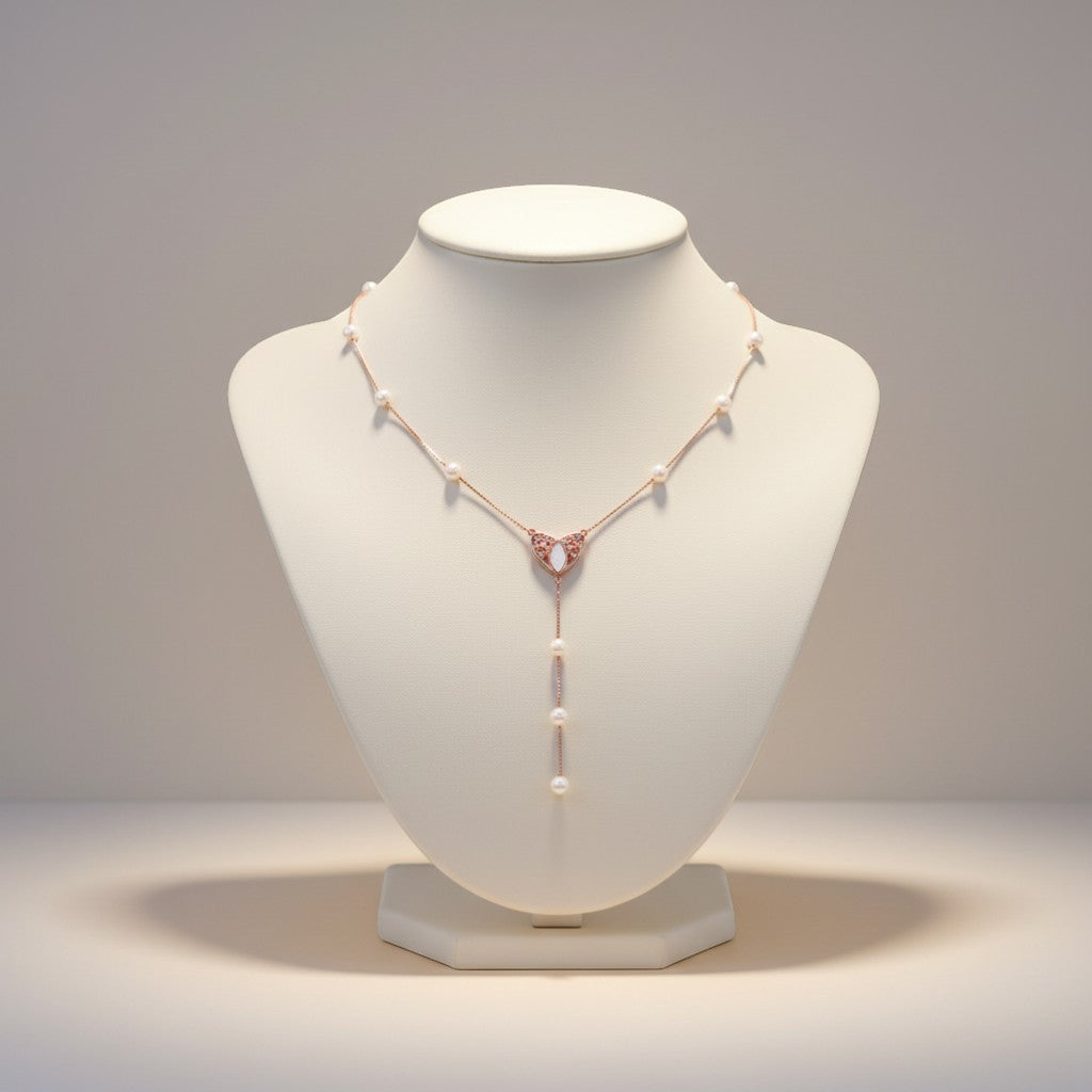 SILVER ROSE GOLD MOP HEART PENDENT
