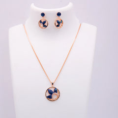 FLORAL ROUND ROSE GOLD PLATED PENDENT SET