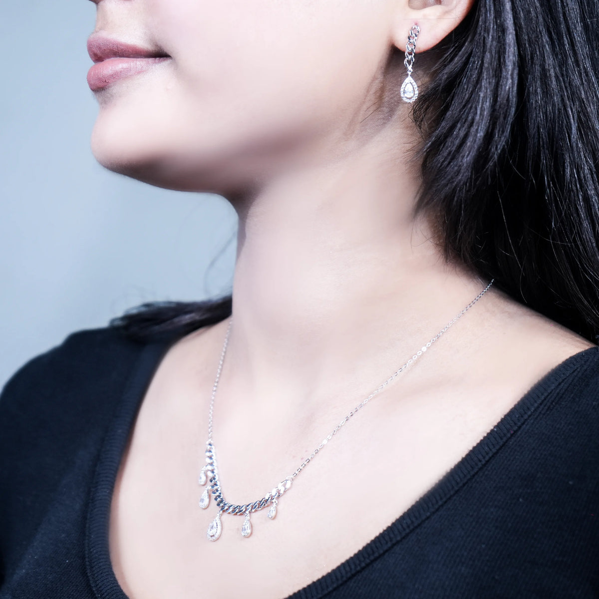 Luxe 925 silver Diamond Cascade charm pendent set