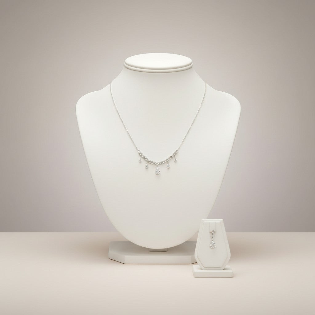 Luxe 925 silver Diamond Cascade charm pendent set