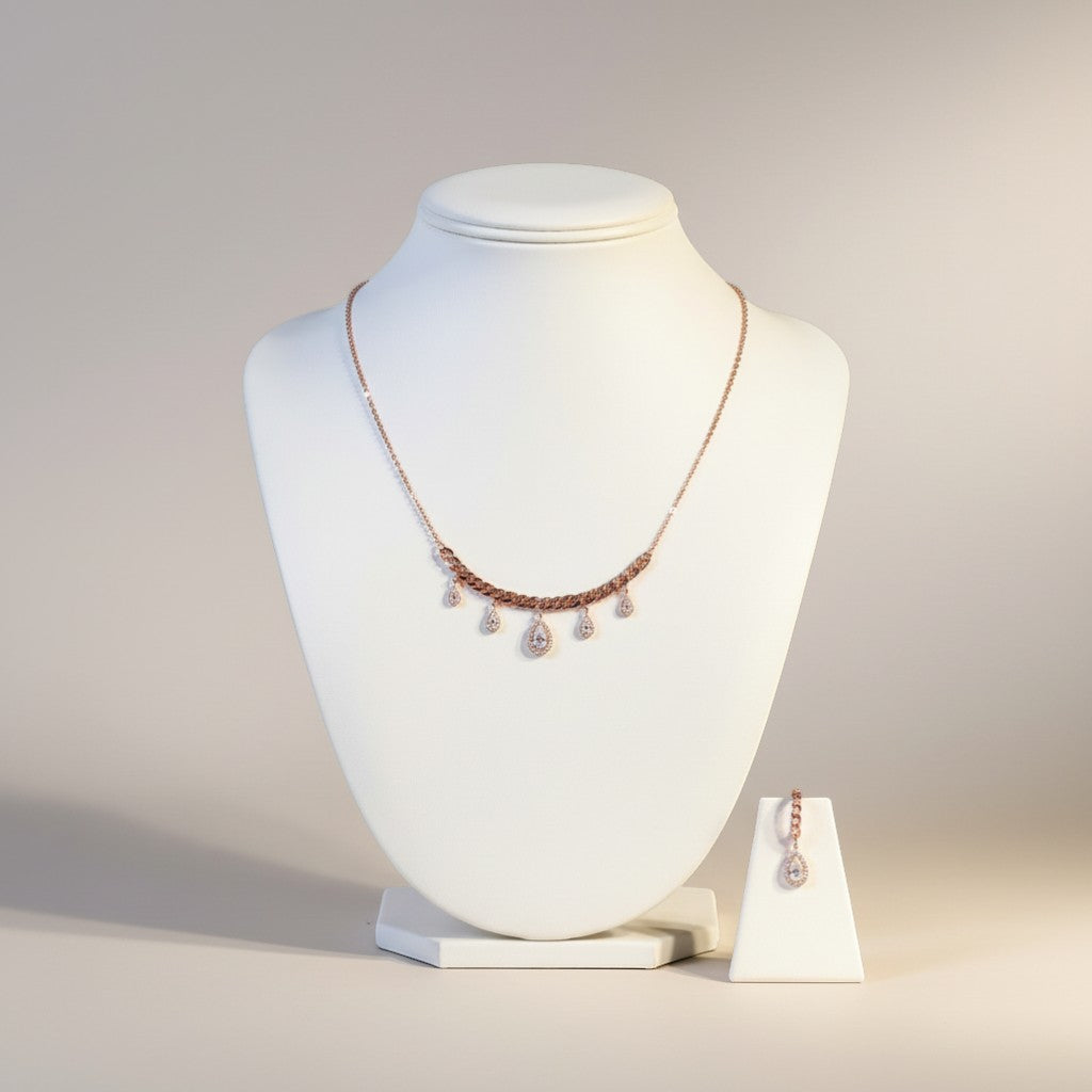 Luxe 925 silver rose gold Diamond charm pendent set